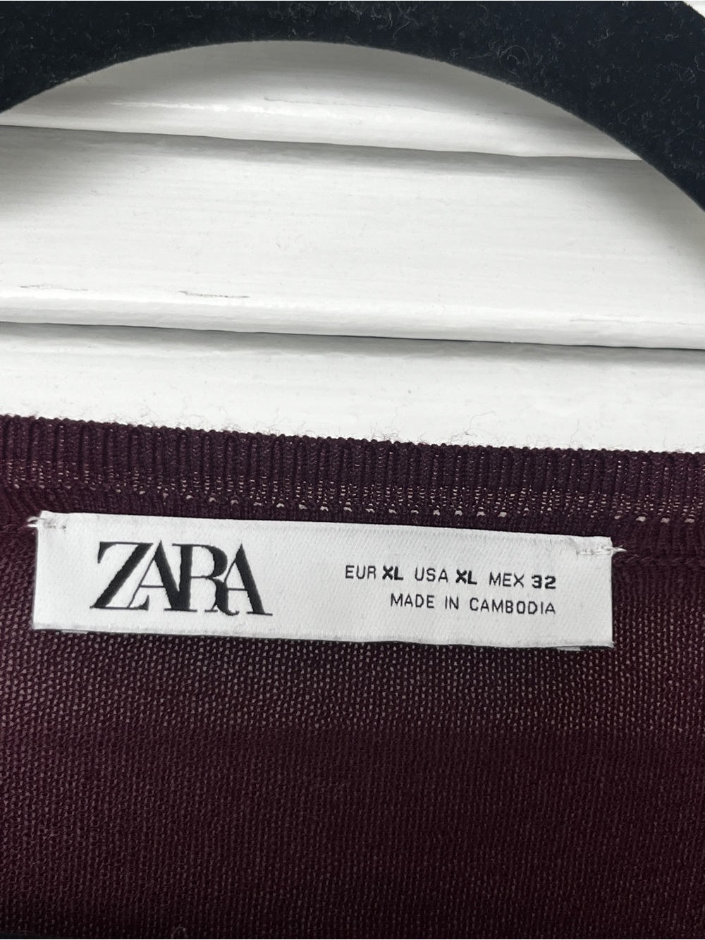 Zara Long Sleeve Crewneck fine knit Top - Deep Wine / Burgundy size XL - Picture 3 of 11